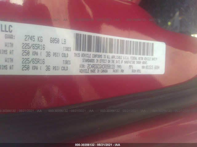 Photo 8 VIN: 2C4RDGCGXCR358133 - DODGE GRAND CARAVAN 