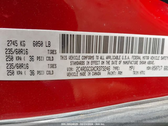 Photo 8 VIN: 2C4RDGCGXCR373246 - DODGE GRAND CARAVAN 