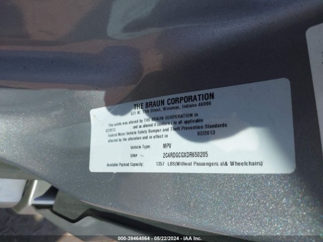 Photo 8 VIN: 2C4RDGCGXDR650205 - DODGE GRAND CARAVAN 