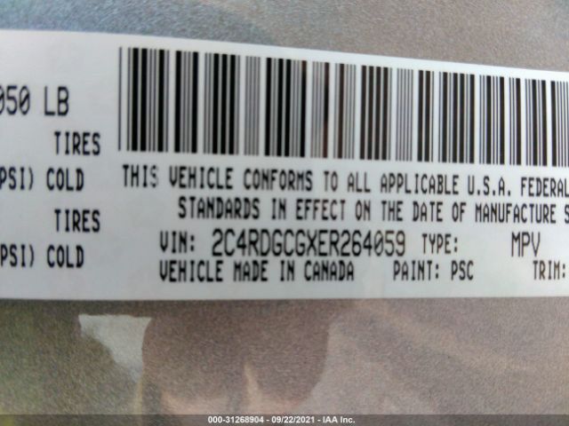 Photo 8 VIN: 2C4RDGCGXER264059 - DODGE GRAND CARAVAN 