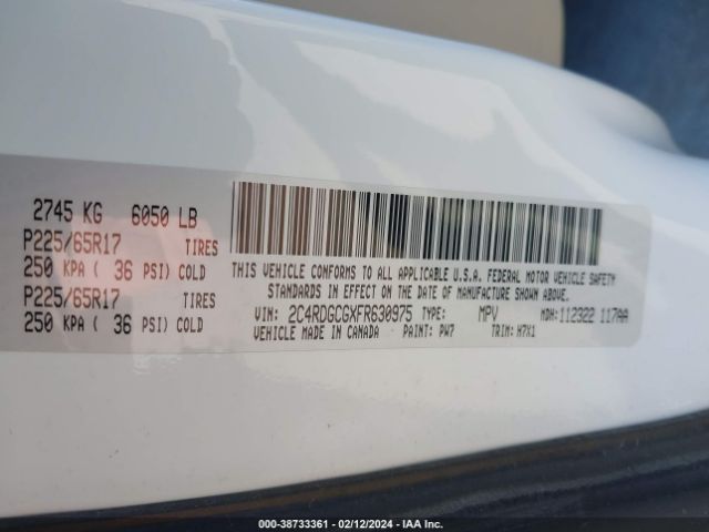 Photo 8 VIN: 2C4RDGCGXFR630975 - DODGE GRAND CARAVAN 