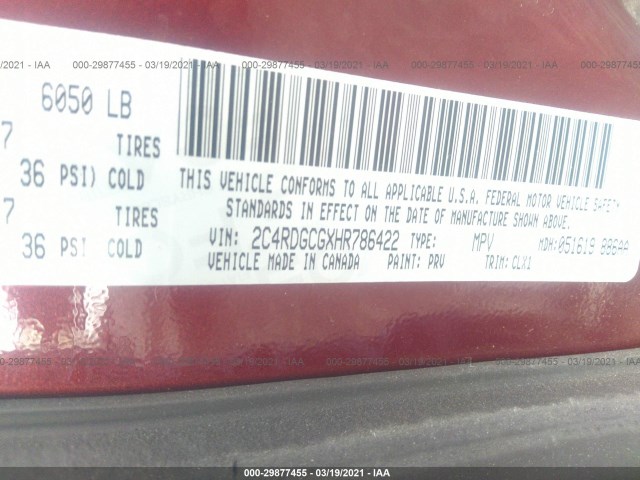 Photo 8 VIN: 2C4RDGCGXHR786422 - DODGE GRAND CARAVAN 