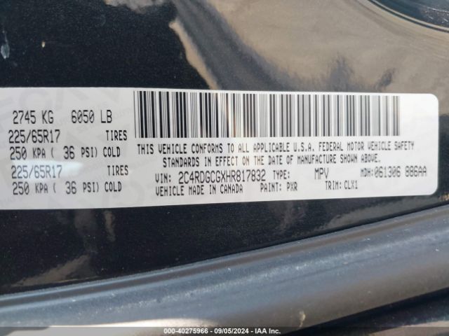 Photo 8 VIN: 2C4RDGCGXHR817832 - DODGE GRAND CARAVAN 