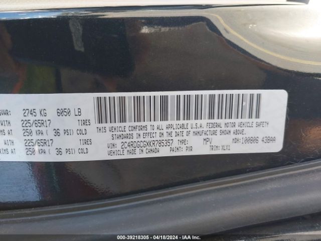 Photo 8 VIN: 2C4RDGCGXKR785357 - DODGE GRAND CARAVAN 