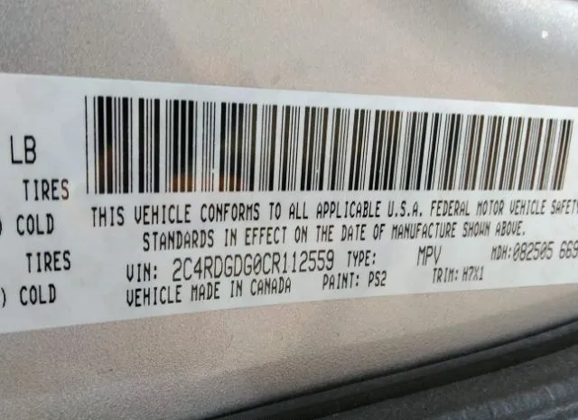 Photo 8 VIN: 2C4RDGDG0CR112559 - DODGE GRAND CARAVAN 