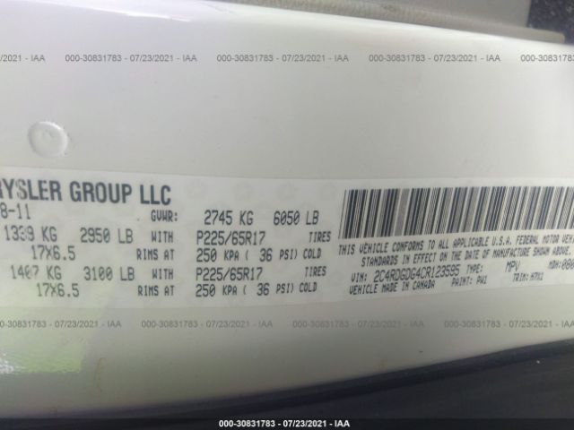 Photo 8 VIN: 2C4RDGDG4CR123595 - DODGE GRAND CARAVAN 