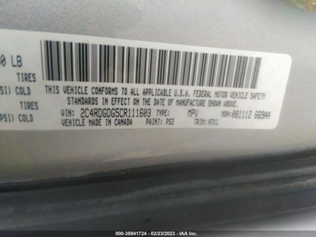 Photo 8 VIN: 2C4RDGDG5CR111603 - DODGE GRAND CARAVAN 