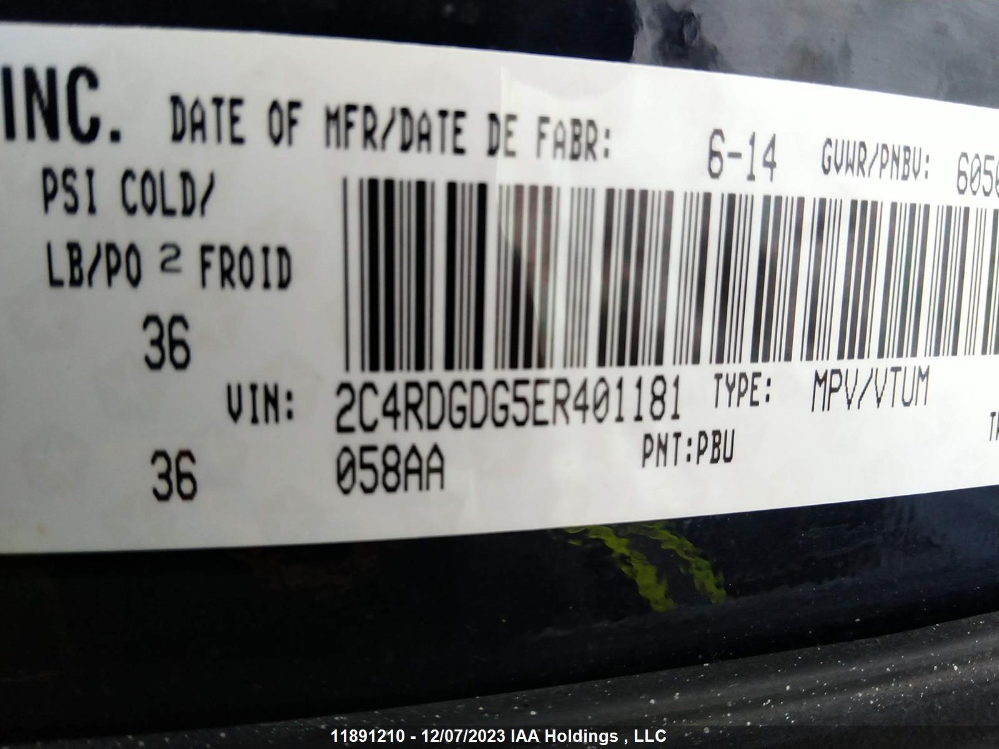 Photo 8 VIN: 2C4RDGDG5ER401181 - DODGE CARAVAN 