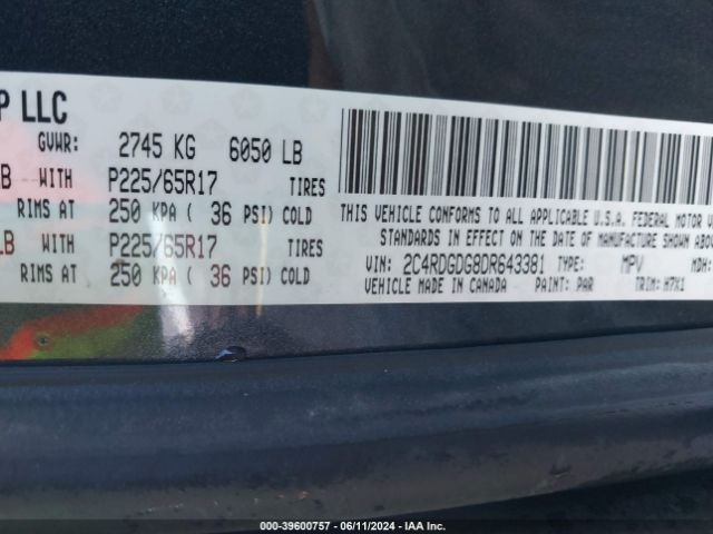 Photo 8 VIN: 2C4RDGDG8DR643381 - DODGE GRAND CARAVAN 