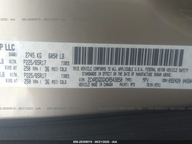 Photo 8 VIN: 2C4RDGDGXDR543850 - DODGE GRAND CARAVAN 