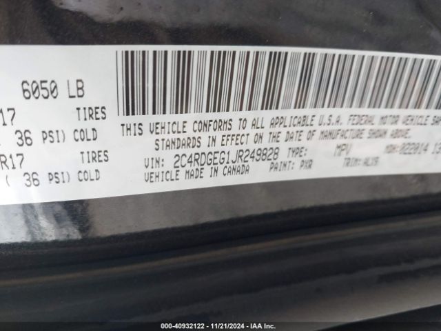 Photo 8 VIN: 2C4RDGEG1JR249828 - DODGE GRAND CARAVAN 