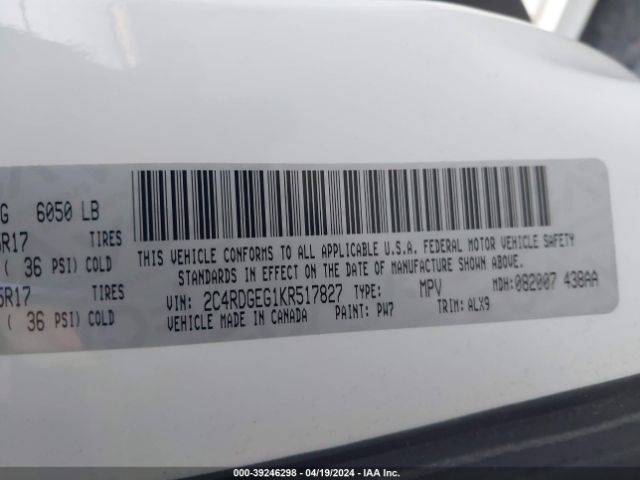 Photo 8 VIN: 2C4RDGEG1KR517827 - DODGE GRAND CARAVAN 