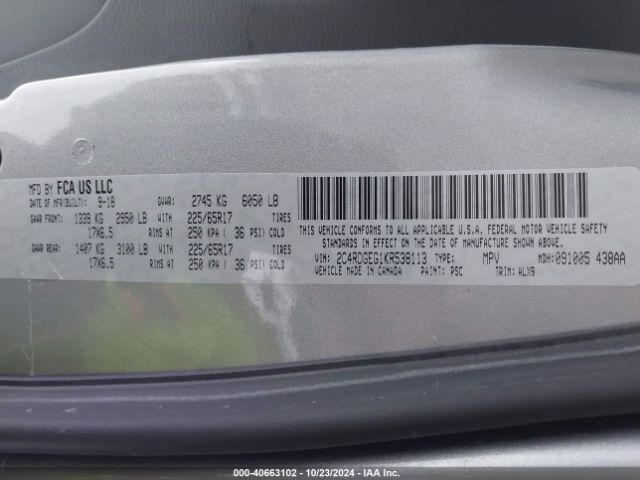 Photo 8 VIN: 2C4RDGEG1KR538113 - DODGE GRAND CARAVAN 