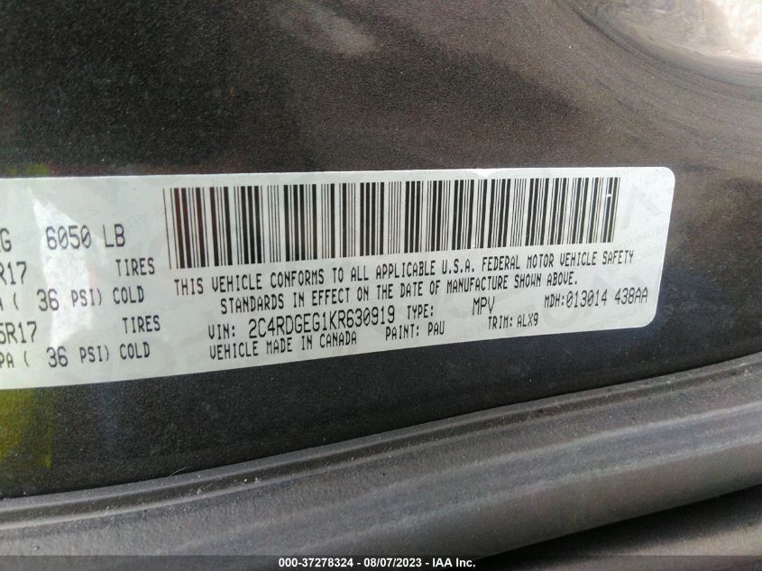 Photo 8 VIN: 2C4RDGEG1KR630919 - DODGE CARAVAN 