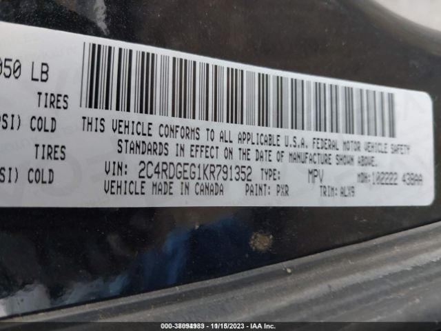 Photo 8 VIN: 2C4RDGEG1KR791352 - DODGE GRAND CARAVAN 