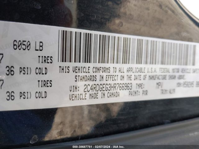 Photo 8 VIN: 2C4RDGEG3HR766963 - DODGE GRAND CARAVAN 