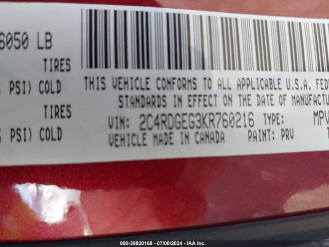 Photo 8 VIN: 2C4RDGEG3KR760216 - DODGE GRAND CARAVAN 