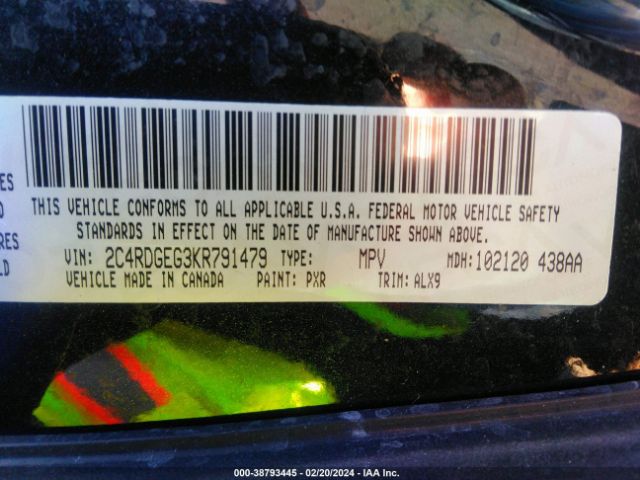 Photo 8 VIN: 2C4RDGEG3KR791479 - DODGE GRAND CARAVAN 