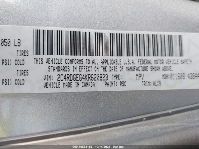 Photo 8 VIN: 2C4RDGEG4KR620823 - DODGE GRAND CARAVAN 