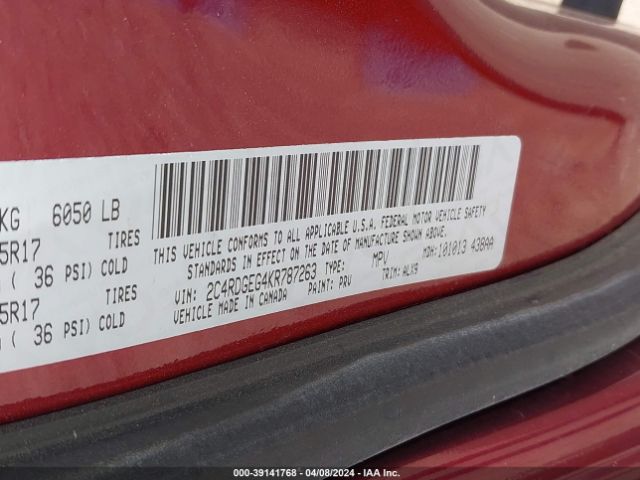 Photo 8 VIN: 2C4RDGEG4KR787263 - DODGE GRAND CARAVAN 