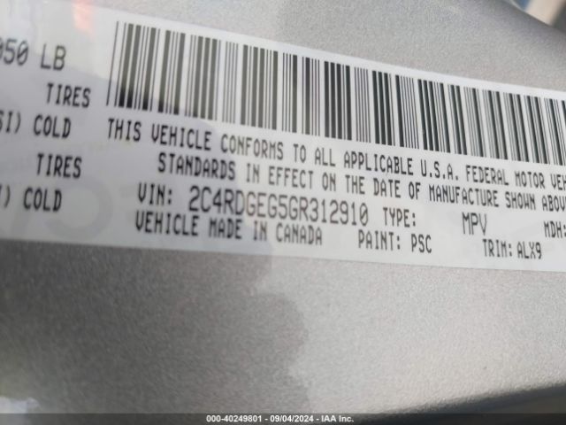 Photo 8 VIN: 2C4RDGEG5GR312910 - DODGE GRAND CARAVAN 