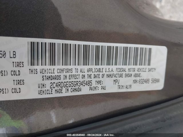 Photo 8 VIN: 2C4RDGEG5GR345485 - DODGE GRAND CARAVAN 