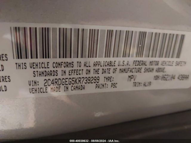 Photo 8 VIN: 2C4RDGEG5KR739299 - DODGE GRAND CARAVAN 