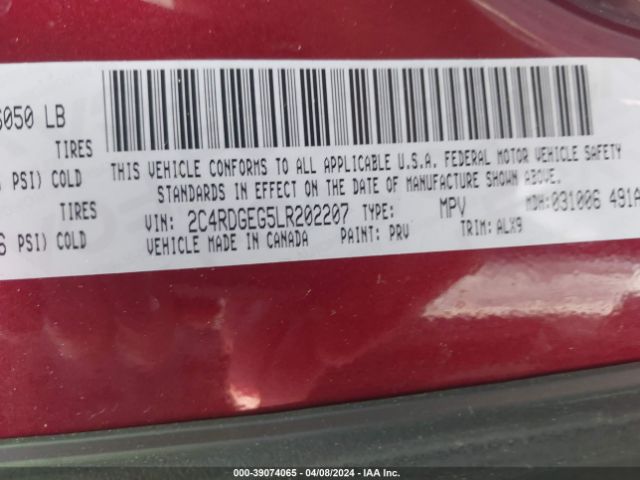 Photo 8 VIN: 2C4RDGEG5LR202207 - DODGE GRAND CARAVAN 