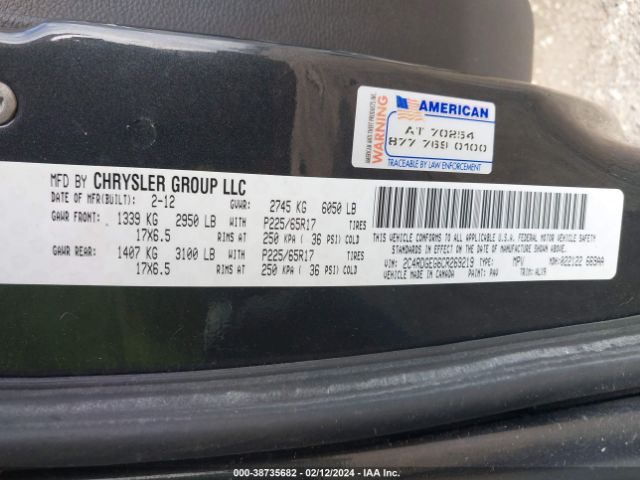 Photo 8 VIN: 2C4RDGEG6CR269219 - DODGE GRAND CARAVAN 