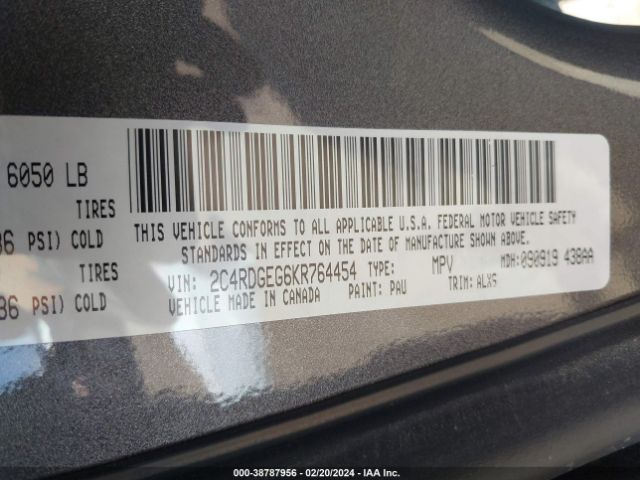 Photo 8 VIN: 2C4RDGEG6KR764454 - DODGE GRAND CARAVAN 