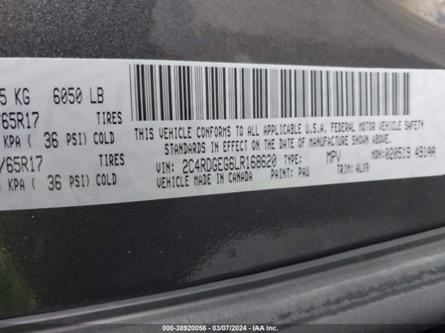 Photo 8 VIN: 2C4RDGEG6LR168620 - DODGE GRAND CARAVAN 