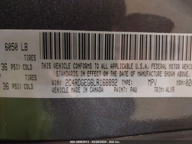 Photo 8 VIN: 2C4RDGEG6LR168892 - DODGE GRAND CARAVAN 