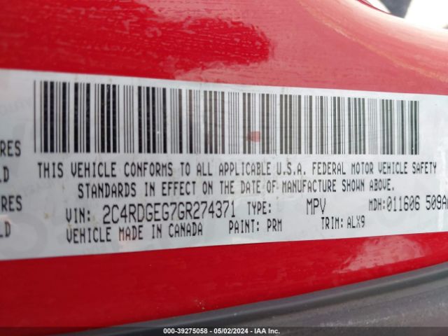 Photo 8 VIN: 2C4RDGEG7GR274371 - DODGE GRAND CARAVAN 