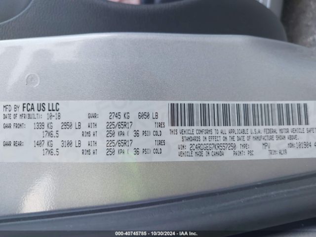 Photo 8 VIN: 2C4RDGEG7KR557250 - DODGE GRAND CARAVAN 