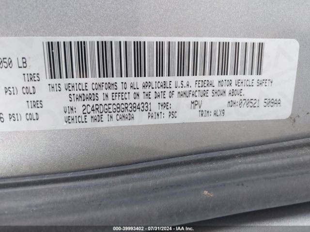 Photo 8 VIN: 2C4RDGEG8GR384331 - DODGE GRAND CARAVAN 