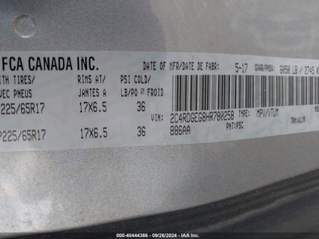 Photo 8 VIN: 2C4RDGEG8HR780258 - DODGE GRAND CARAVAN 