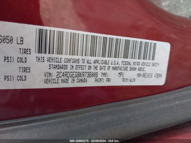 Photo 8 VIN: 2C4RDGEG8KR736008 - DODGE GRAND CARAVAN 