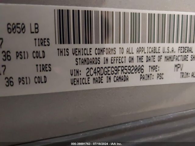 Photo 8 VIN: 2C4RDGEG9FR592006 - DODGE GRAND CARAVAN 