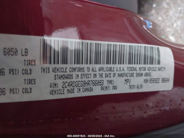 Photo 8 VIN: 2C4RDGEG9HR766093 - DODGE GRAND CARAVAN 