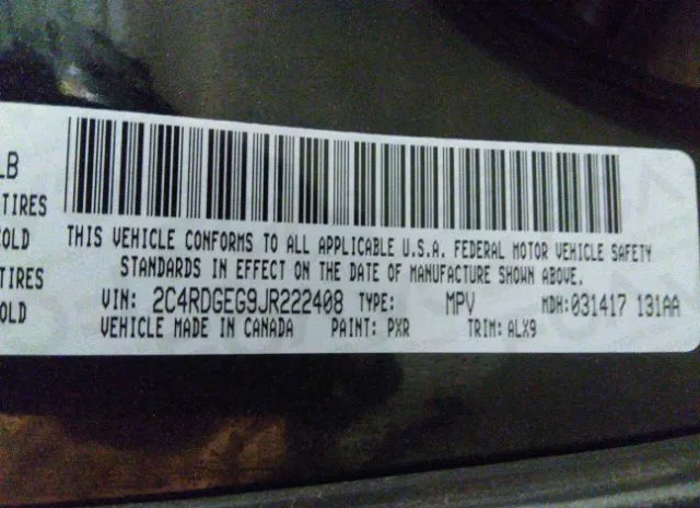 Photo 8 VIN: 2C4RDGEG9JR222408 - DODGE GRAND CARAVAN 