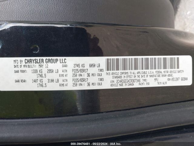 Photo 8 VIN: 2C4RDGEGXCR367346 - DODGE GRAND CARAVAN 