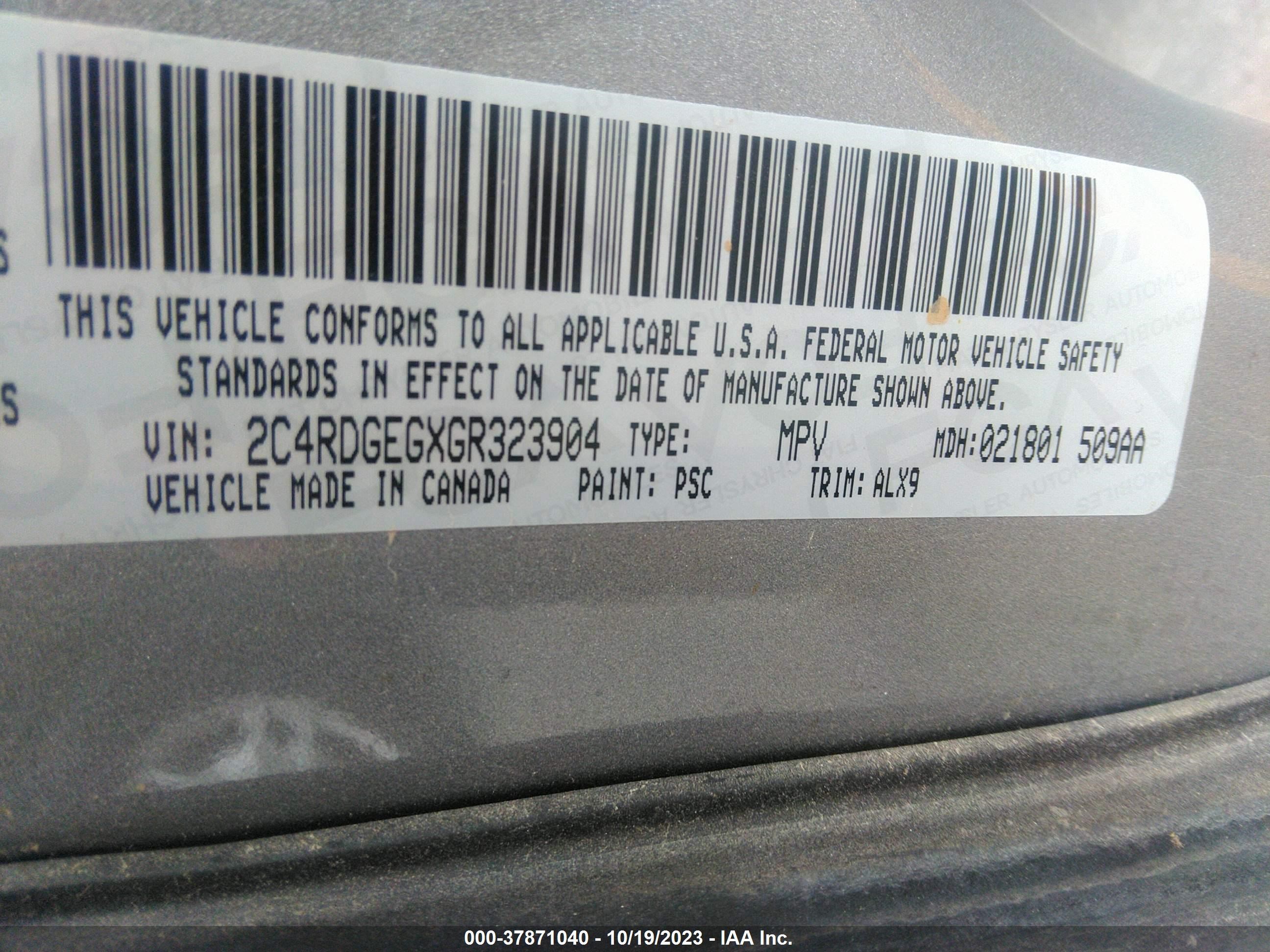 Photo 8 VIN: 2C4RDGEGXGR323904 - DODGE CARAVAN 