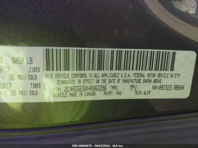 Photo 8 VIN: 2C4RDGEGXHR862296 - DODGE GRAND CARAVAN 