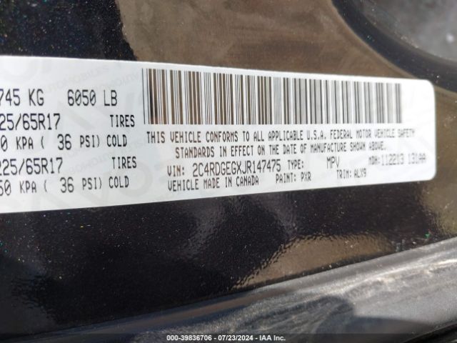 Photo 8 VIN: 2C4RDGEGXJR147475 - DODGE GRAND CARAVAN 