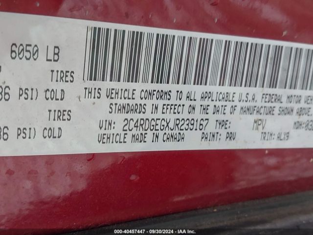 Photo 8 VIN: 2C4RDGEGXJR239167 - DODGE GRAND CARAVAN 