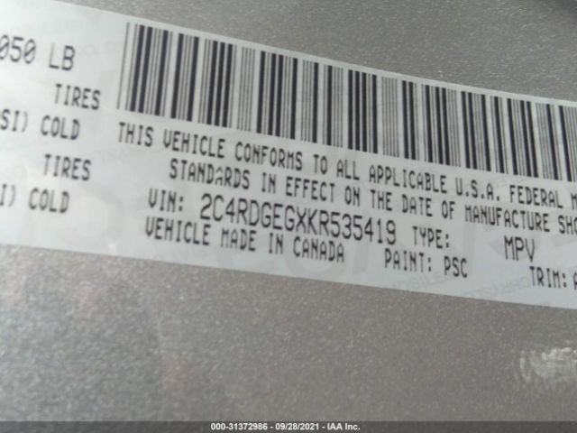 Photo 8 VIN: 2C4RDGEGXKR535419 - DODGE GRAND CARAVAN 