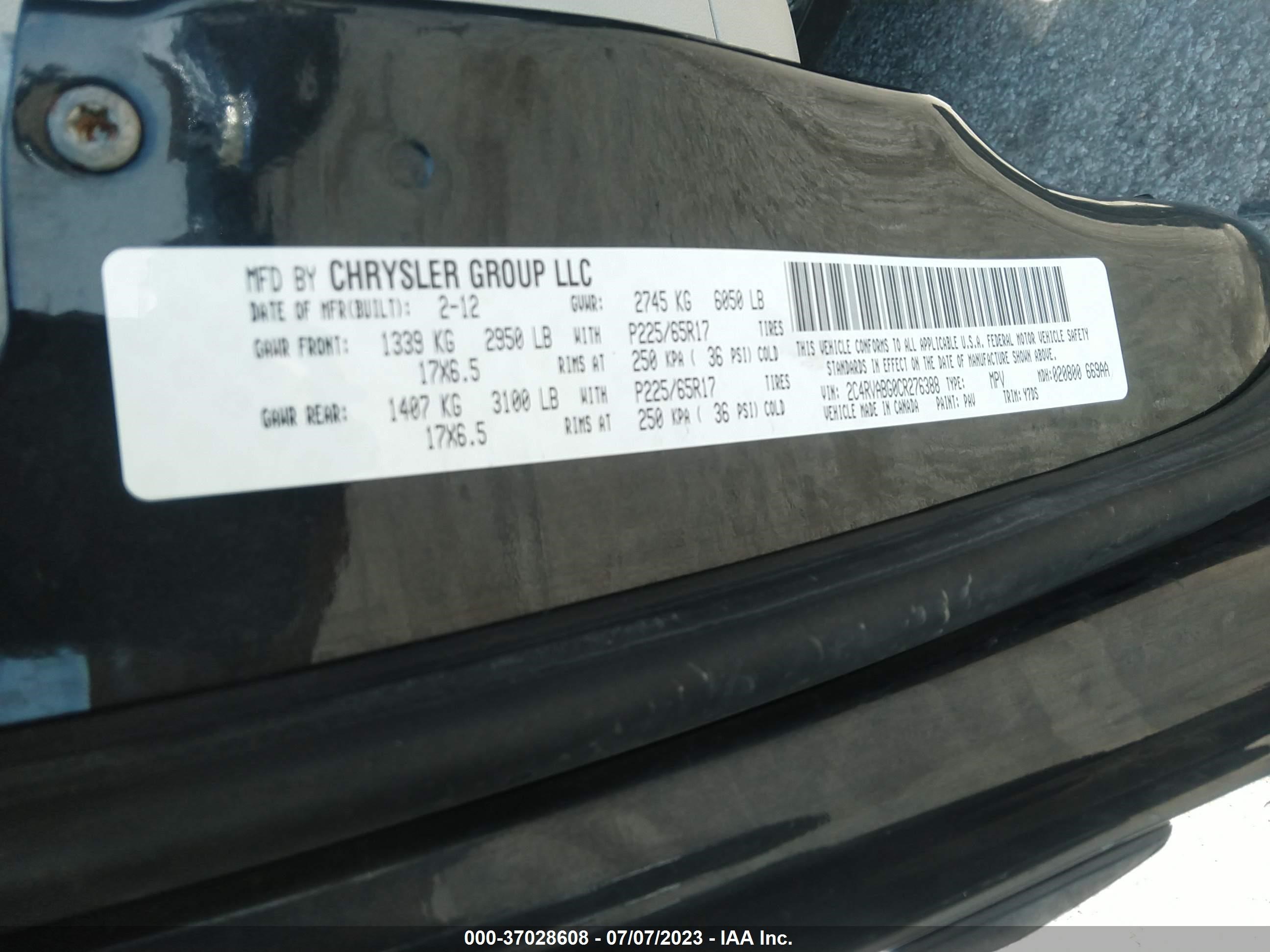 Photo 8 VIN: 2C4RVABG0CR276388 - VOLKSWAGEN ROUTAN 