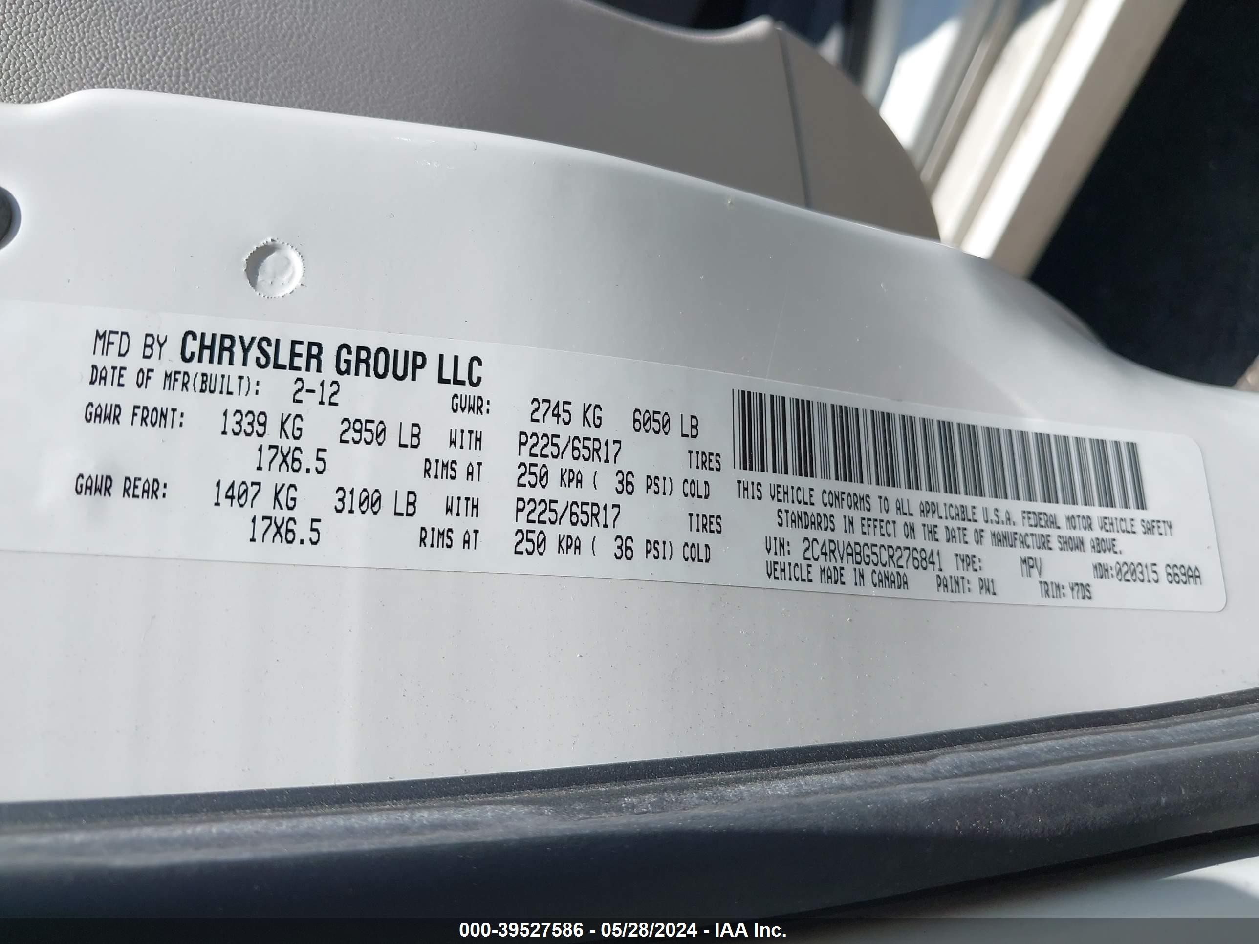 Photo 8 VIN: 2C4RVABG5CR276841 - VOLKSWAGEN ROUTAN 