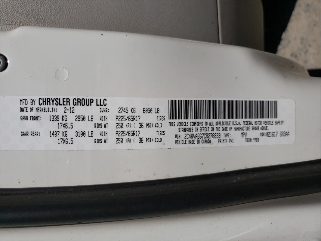 Photo 9 VIN: 2C4RVABG7CR276839 - VOLKSWAGEN ROUTAN 