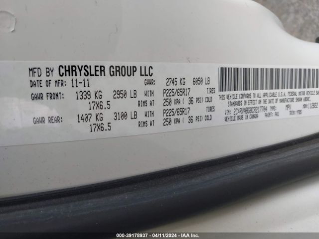 Photo 8 VIN: 2C4RVABG8CR217704 - VOLKSWAGEN ROUTAN 